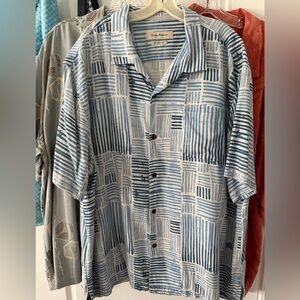 Tommy Bahama Blue and Cream Geometric Men's Shirt Size 3XL